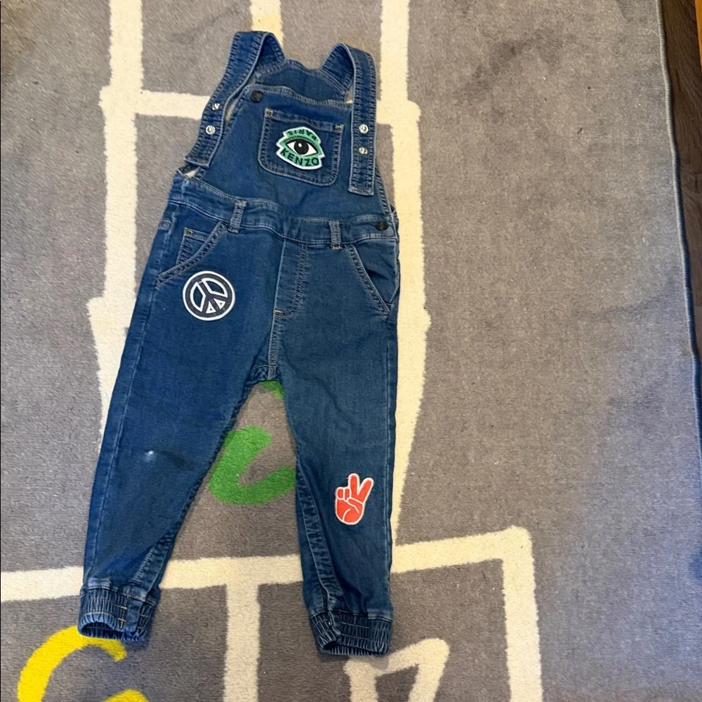 Kenzo Blue Kids Overalls with Fun Patches